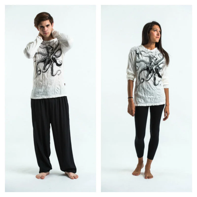 Unisex Octopus Long Sleeve T-Shirt in White