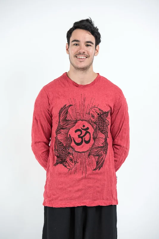 Unisex Om and Koi Fish Long Sleeve T-Shirt in Red