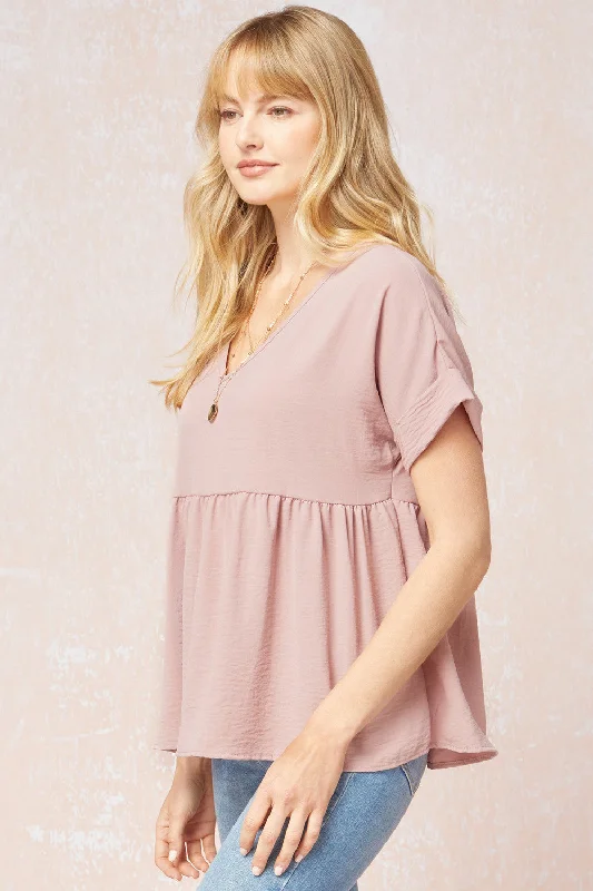 Textured Babydoll Top, Rosewood