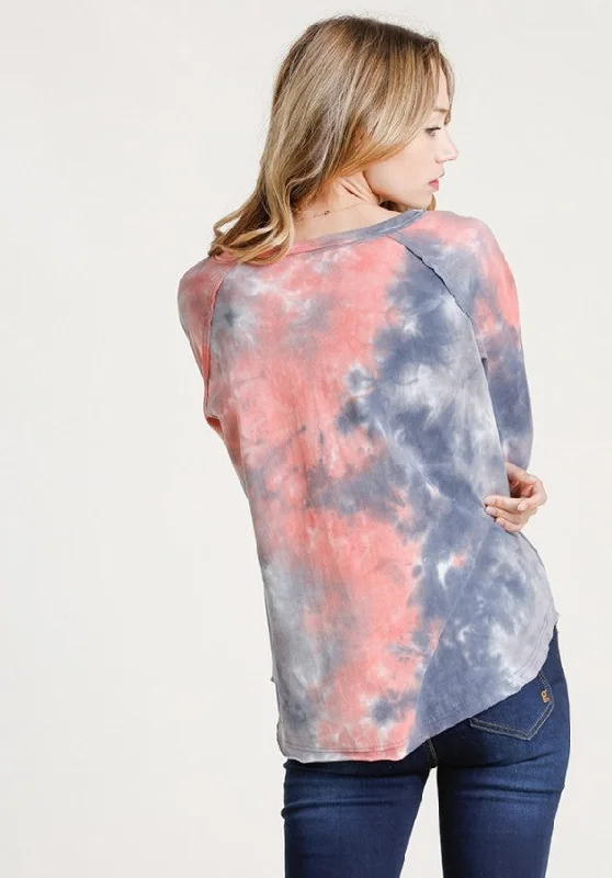 Tie Dye Henley Top, Pink