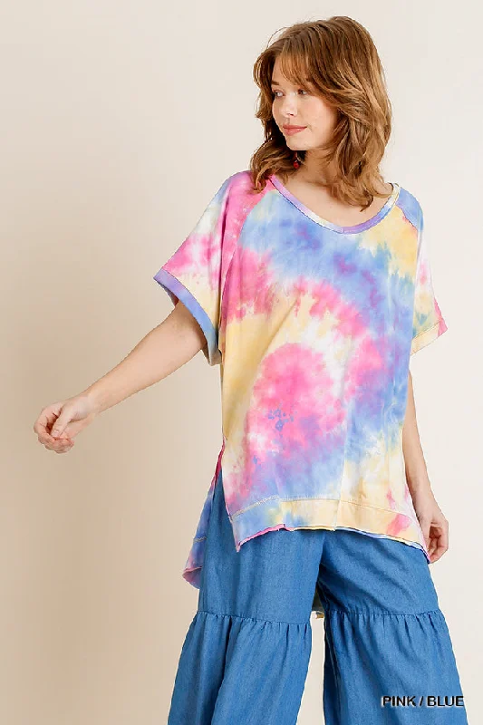 Tie Dye Top, Pink & Blue