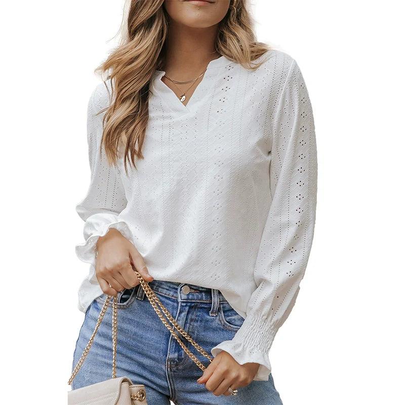 Fashion Split Texture Spring and Autumn Thin Long Sleeve T-shirt