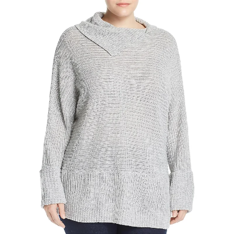 Alison Andrews Womens Plus Cowl Neck Cable Knit Pullover Sweater