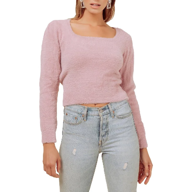 ASTR The Label Women's Fuzzy Square Neck Long Sleeve Cropped Pullover Sweater