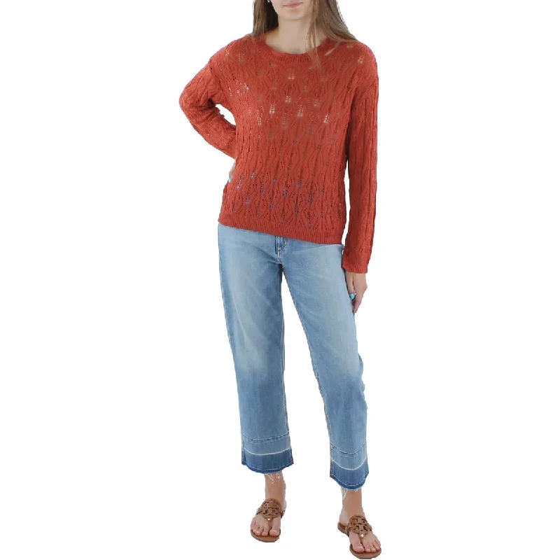 Beulah Womens Juniors Open Stitch Long Sleeves Pullover Sweater