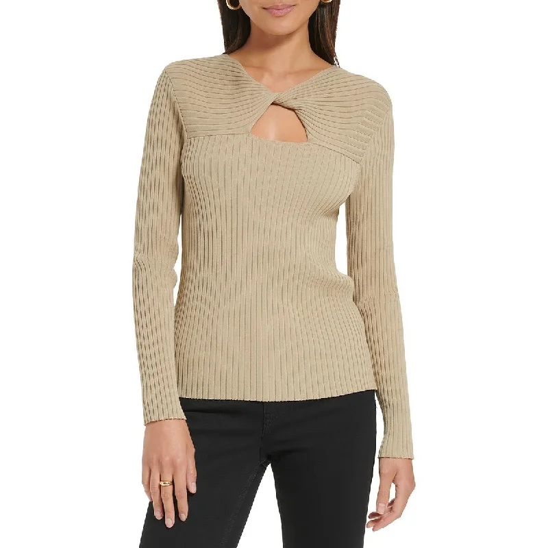 Calvin Klein Womens Cut-Out Ribbed Knit Pullover Sweater