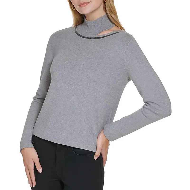 Calvin Klein Womens Sequined Mock Neck Pullover Sweater