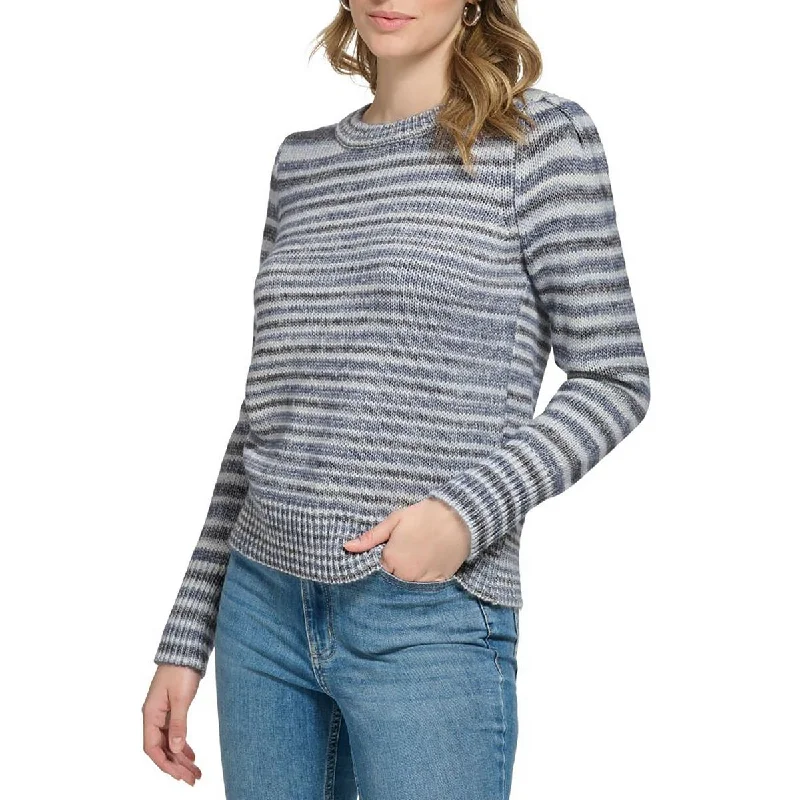 Calvin Klein Womens Striped Puff Shoulder Pullover Sweater