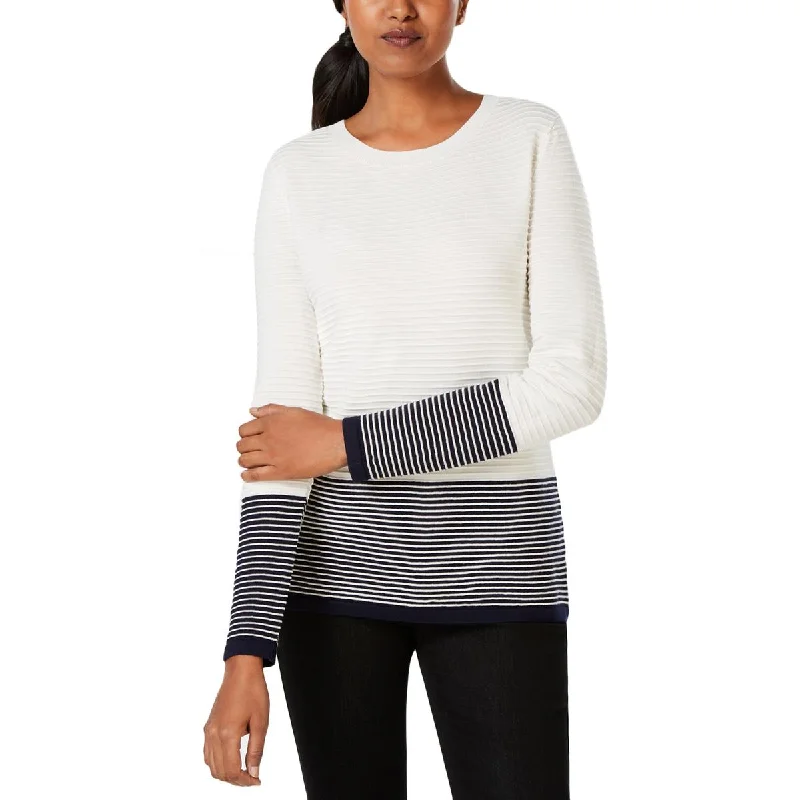 Charter Club Womens Petites Colorblock Long Sleeves Pullover Sweater