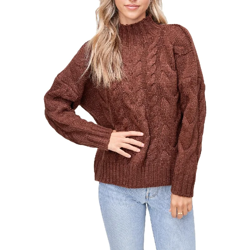 En Saison Women's Slouchy Cable Knit Mock Neck Pullover Sweater