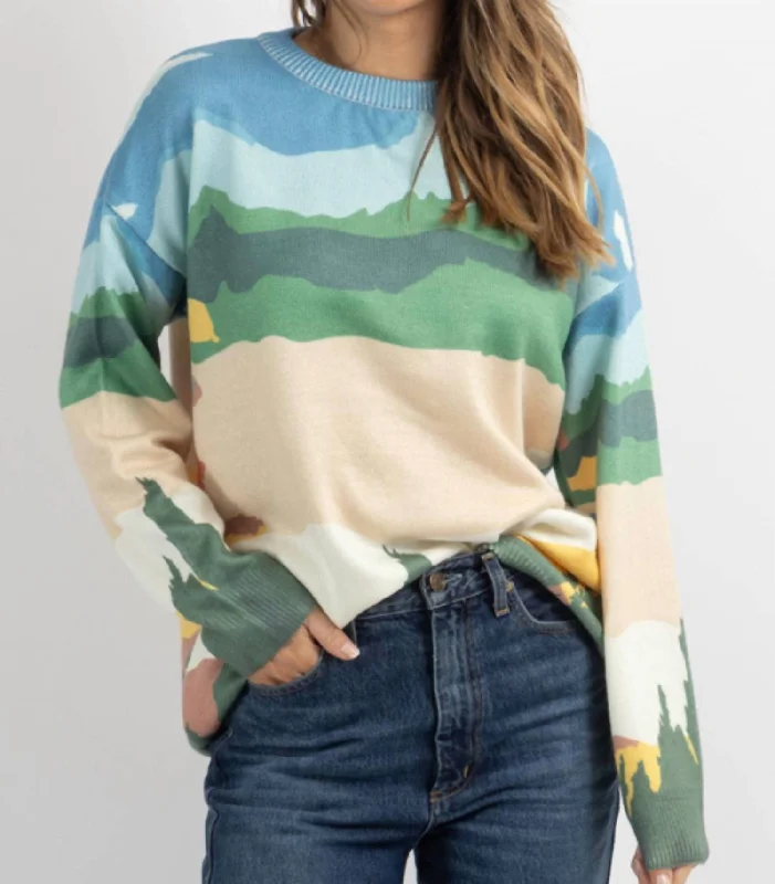 Knit Print Pullover Sweater In Yellowstone