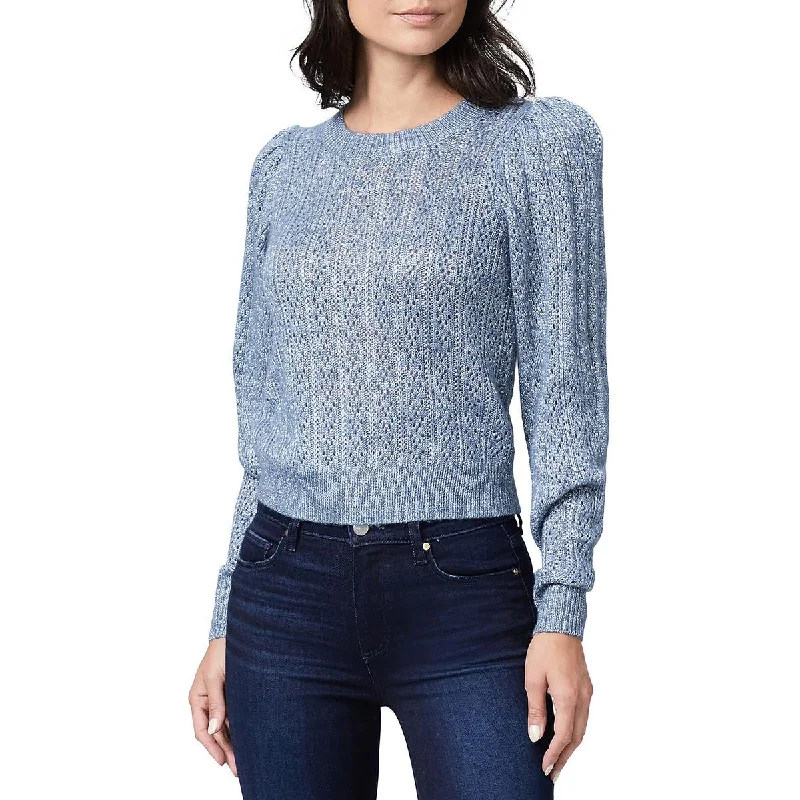 Paige Womens Athena Metallic Pointelle Pullover Sweater