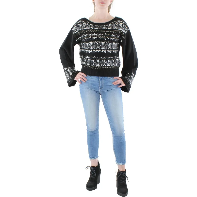 Sam Edelman Womens Fair Isle Metallic Pullover Sweater