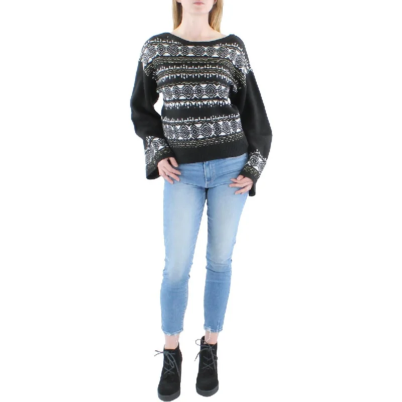 Sam Edelman Womens Metallic Fair Isle Pullover Sweater