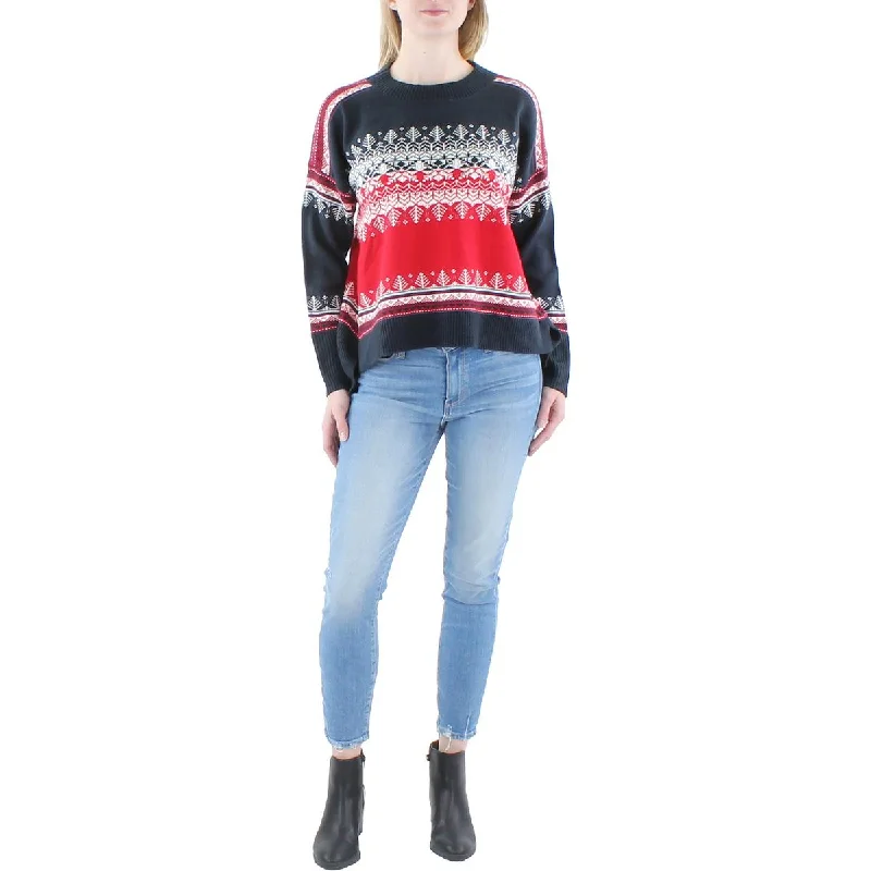 Tommy Hilfiger Womens Printed Ribbed Trim Pullover Sweater