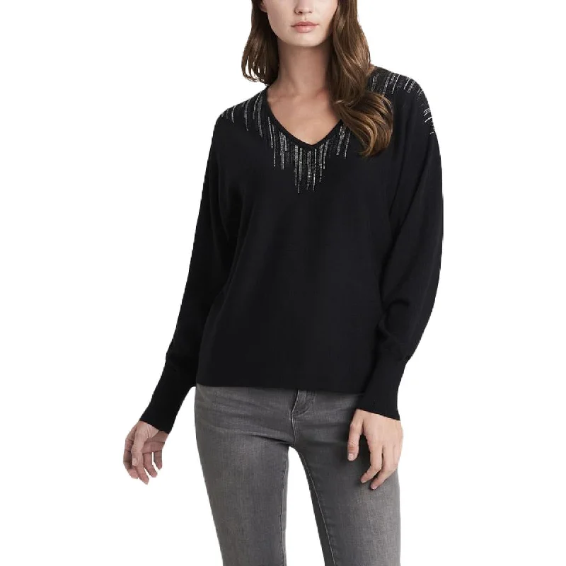 Vince Camuto Womens Embellished Long Sleeves Pullover Sweater