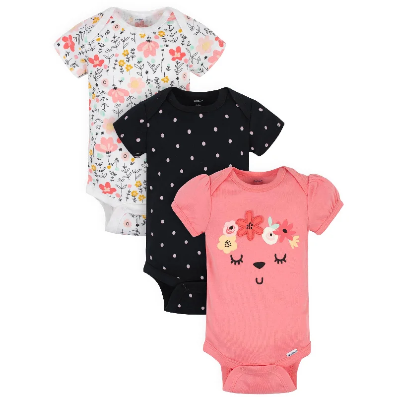 3-Pack Baby Girls Flower Garden Short Sleeve Onesies® Bodysuits