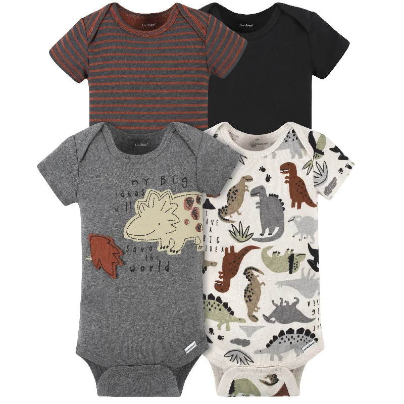 4-Pack Baby Boys Dino Short Sleeve Onesies® Bodysuits