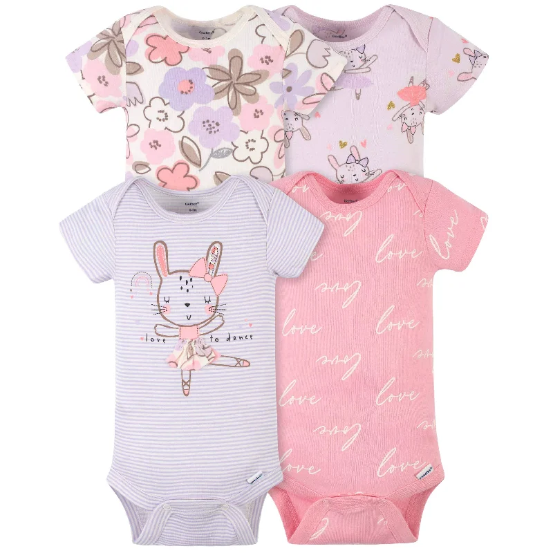 4-Pack Baby Girls Bunny Ballerina Short Sleeve Onesies® Bodysuits