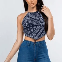 MY  sleeveless halter neck boho bandana crop top