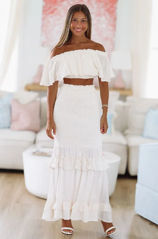 All Day Long Crop Top and Maxi Skirt Set - Cream