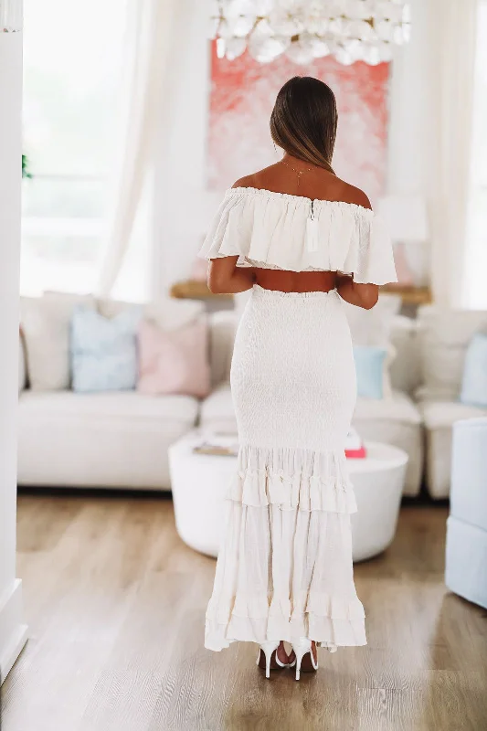 All Day Long Crop Top and Maxi Skirt Set - Cream