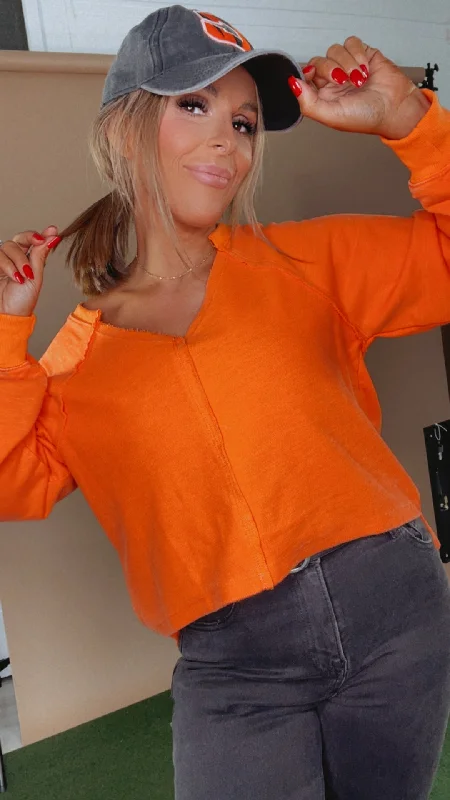 Throw It On Distressed Crop Top, Orange