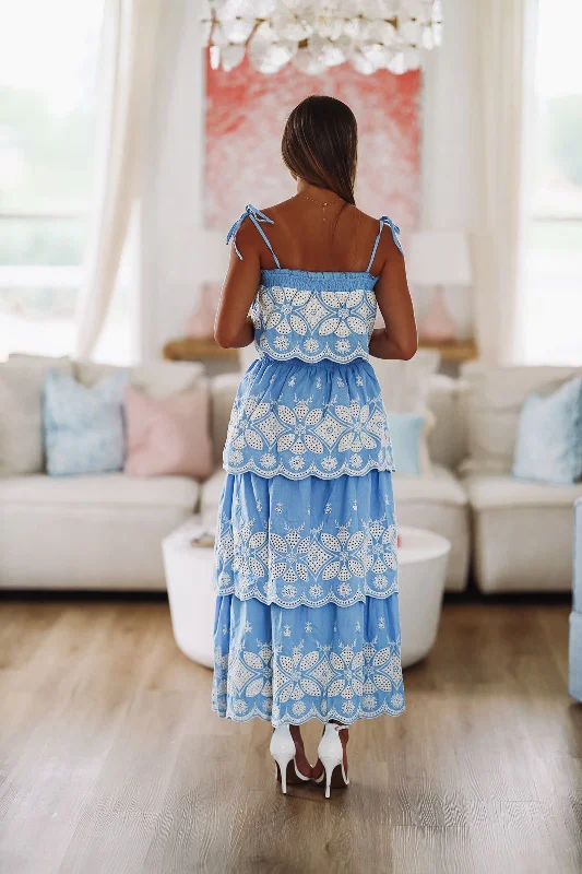 Festival in the Sand Crop Top and Skirt Set - Blue and White