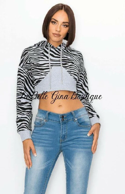 FIA zebra crop sweatshirt with toneby tone color top