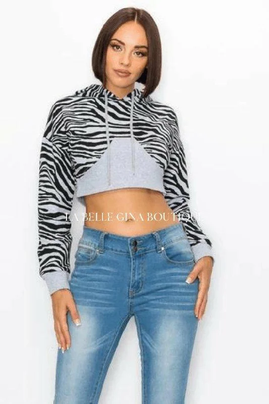 FIA zebra crop sweatshirt with toneby tone color top