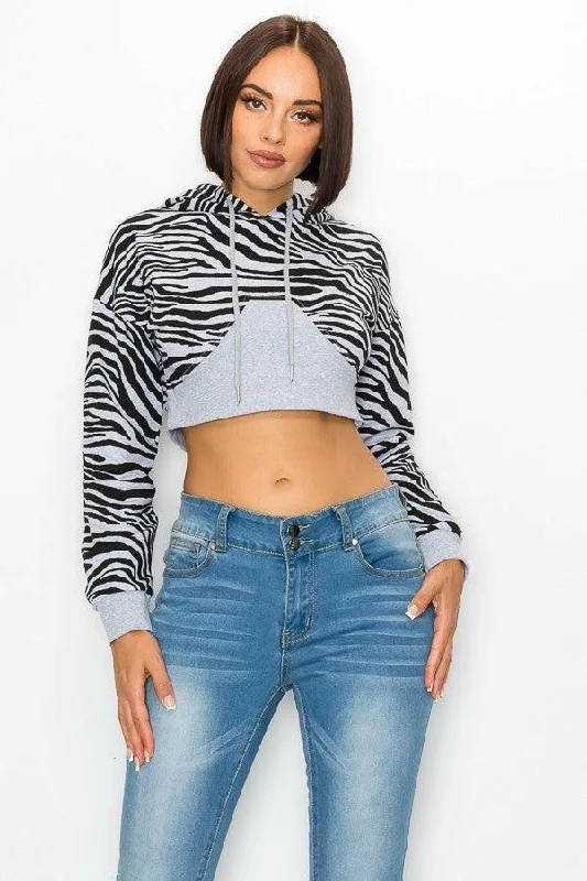 FIA zebra crop sweatshirt with toneby tone color top