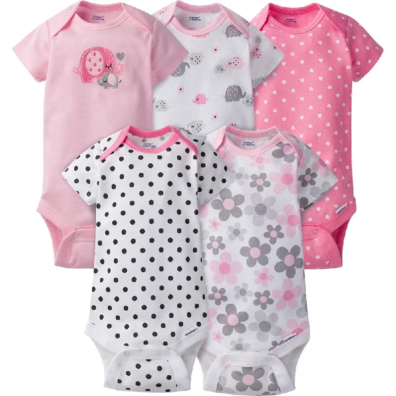 5-Pack Girls Elephant Short Sleeve Onesies® Bodysuits