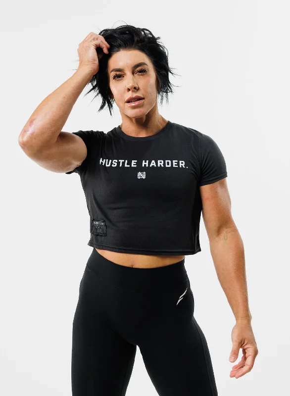 HUSTLE HARDER CROP TEE - BLACK