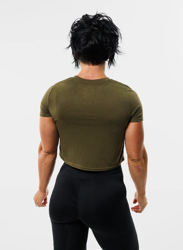 HUSTLE HARDER CROP TEE - OLIVE