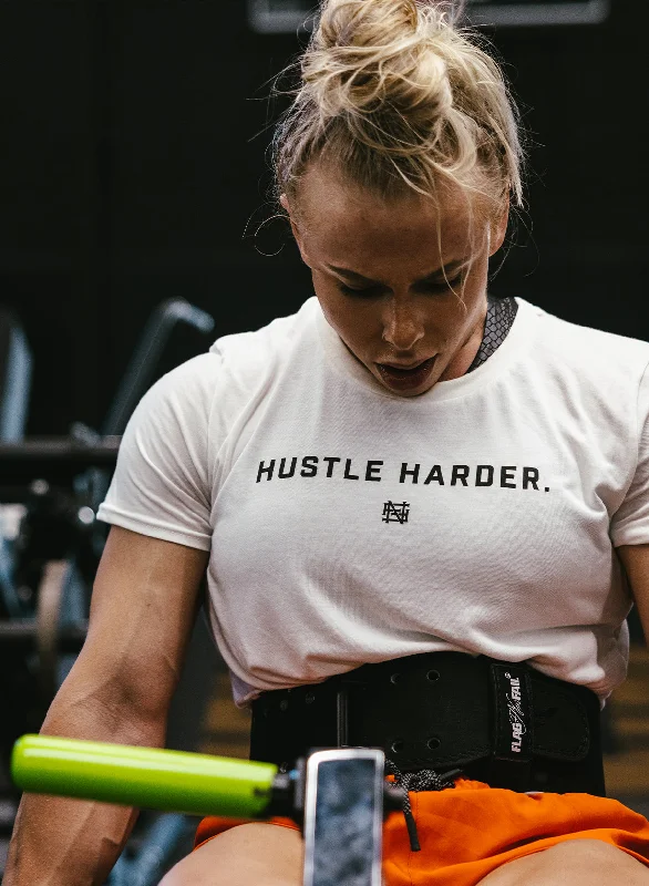 HUSTLE HARDER CROP TEE - WHITE