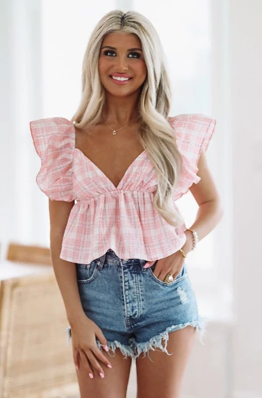 Life of the Plaid Party Crop Top - Pink