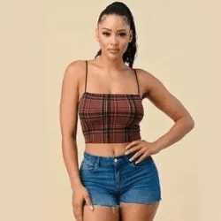 Vania sleeveless plaid printed crop top-Burgundy