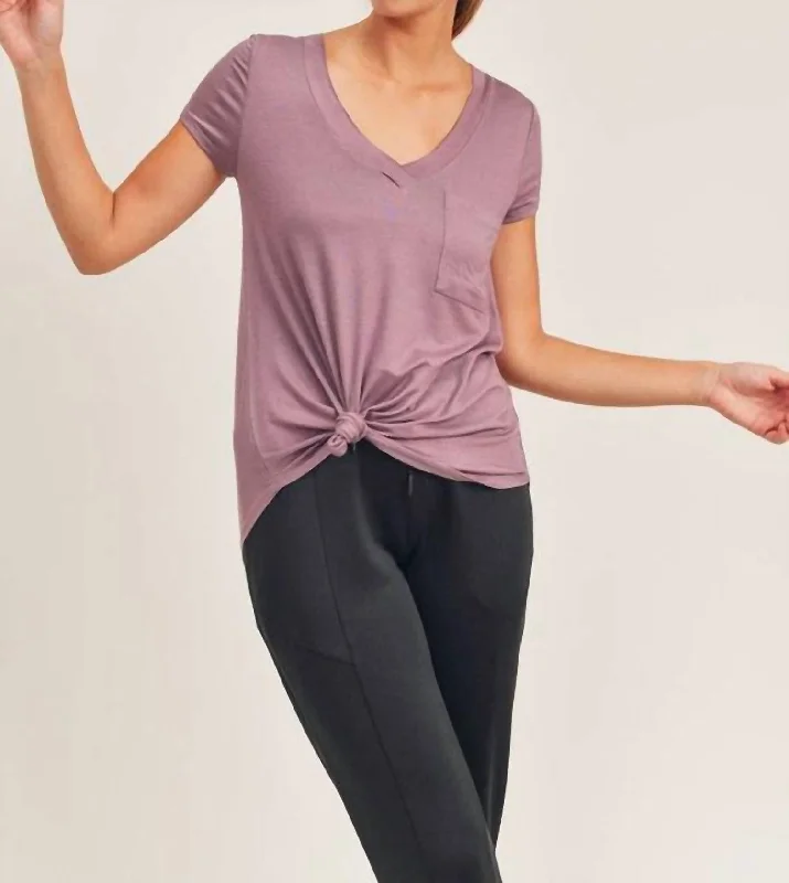 Basic Solid Vneck Pocket Tee In Mauve