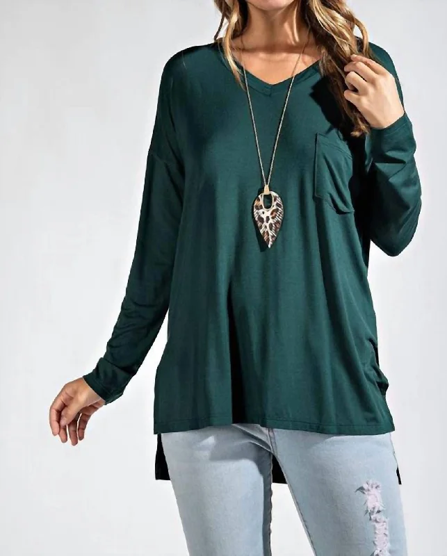 Basic With Pocket Solid Tee In Hunter Green