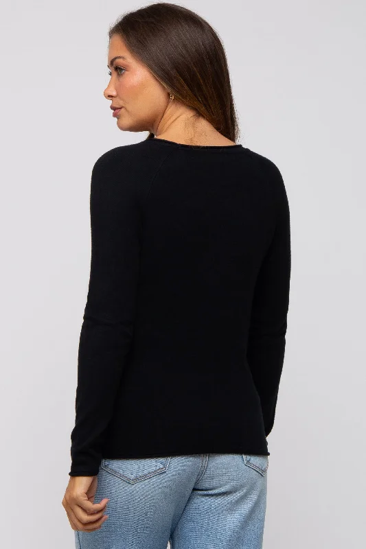 Black Basic Raglan Sleeve Maternity Sweater Top