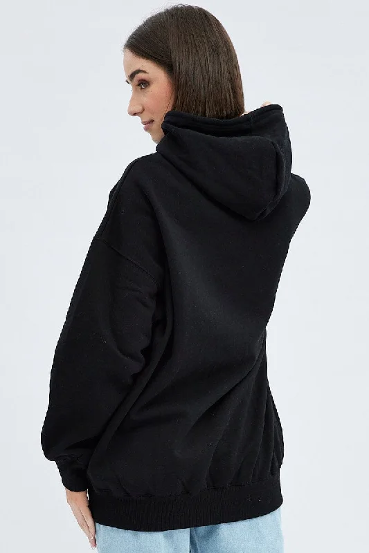 Black Graphic Sweater Hoodie Long Sleeve