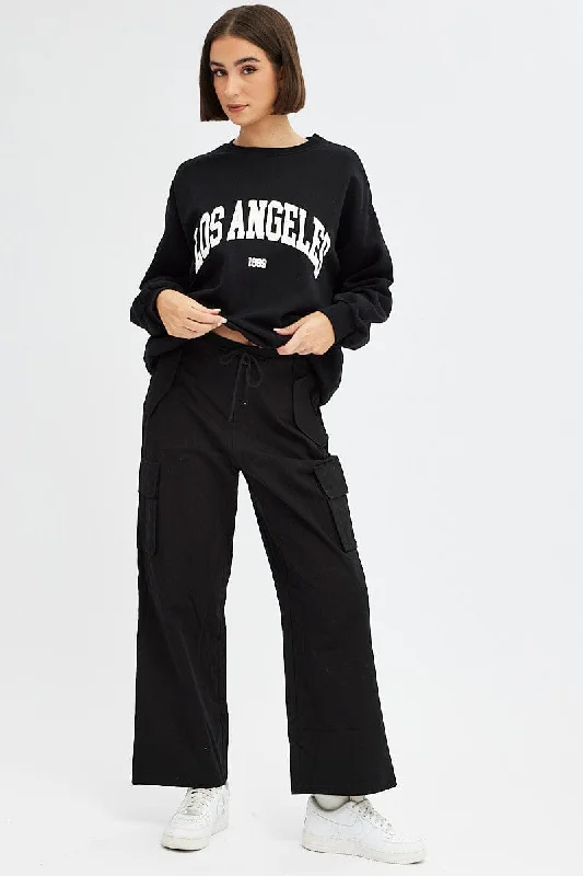 Black Graphic Sweater Long Sleeves