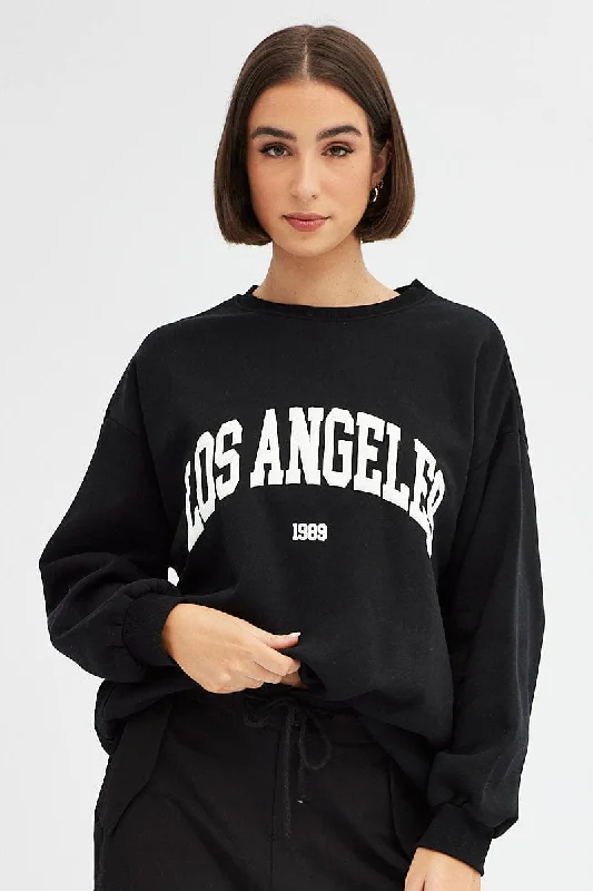 Black Graphic Sweater Long Sleeves