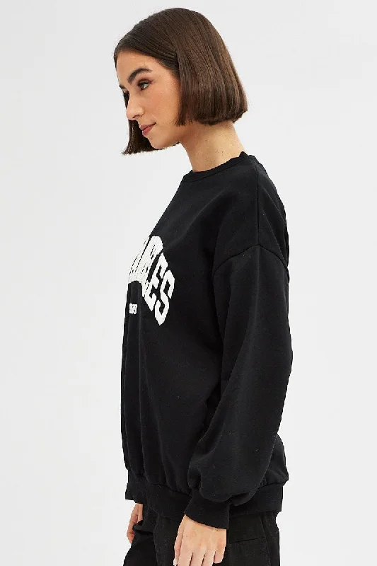 Black Graphic Sweater Long Sleeves