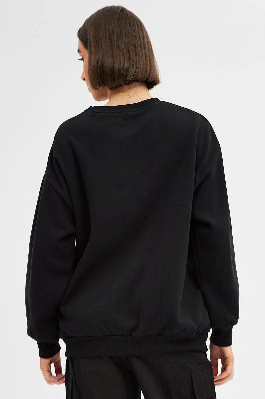 Black Graphic Sweater Long Sleeves