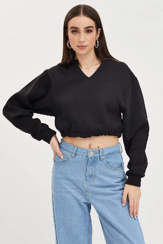 Black Jumper Long Sleeve V Neck