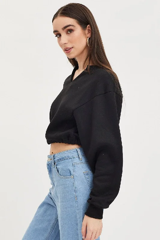 Black Jumper Long Sleeve V Neck