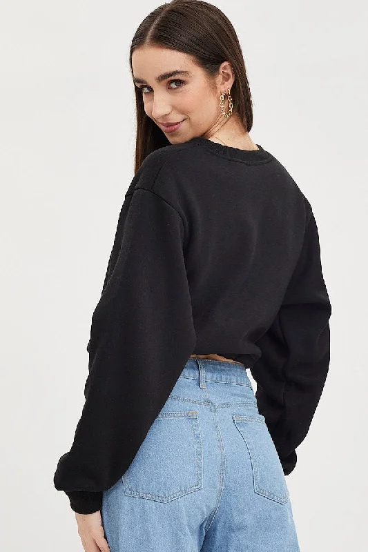 Black Jumper Long Sleeve V Neck