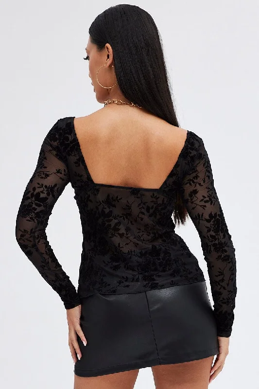 Black Laced Top Long Sleeves