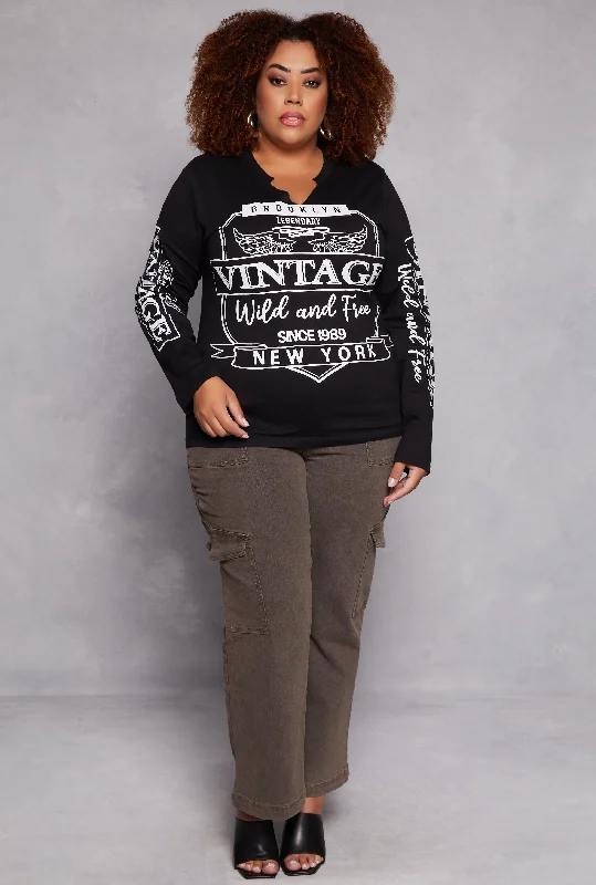 Plus Size Brooklyn Vintage Graphic Long Sleeve Top